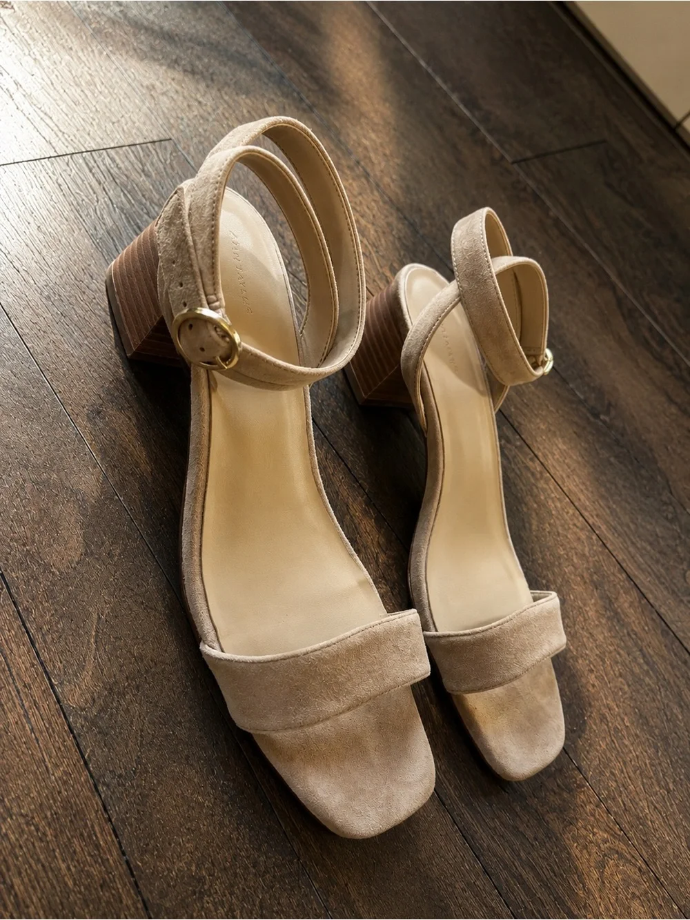 Ann Taylor Suede Ankle-Strap Block Heel Sandals - Beige